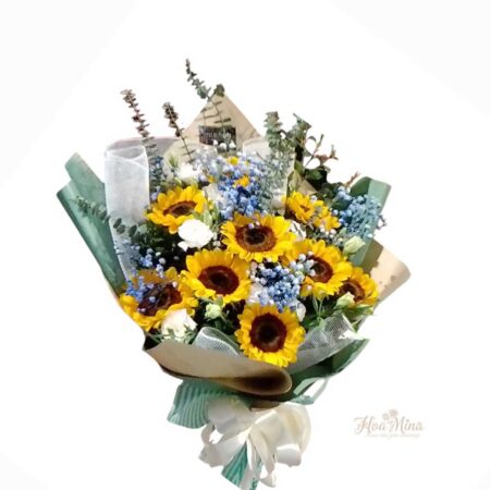 Bó hoa Hướng Dương Mix Baby Xanh – Ánh nắng rực rỡ và sự tinh khôi trong từng khoảnh khắc