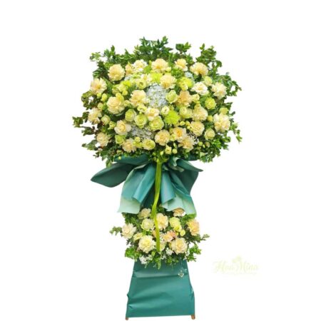 Kệ Hoa Chúc Mừng Tông Xanh Vàng – Sang Trọng Và May Mắn