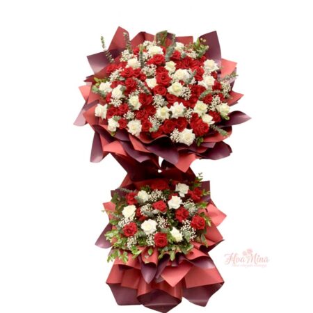 Kệ Hoa Hồng Đỏ Trắng Sang Trọng – Chúc Mừng Thành Công