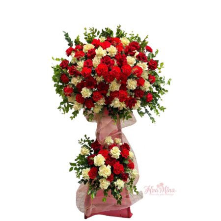 Kệ Hoa Hồng Đỏ Trắng Tinh Khôi – Món Quà Chúc Mừng Sang Trọng