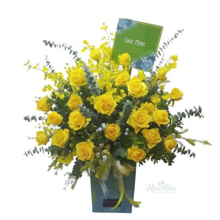 Lẵng Hoa Hồng Vàng Chúc Mừng – Sắc Hoa Của Niềm Vui Và Thành Công