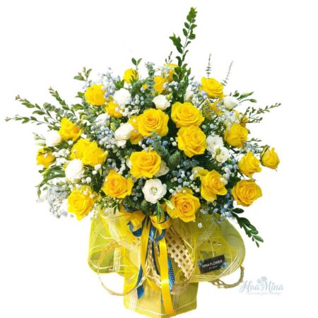 Lẵng Hoa Hồng Vàng Rực Rỡ – Biểu Tượng Của Niềm Vui Và Thành Công