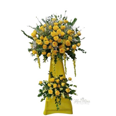 Kệ hoa hồng vàng chùa chia buồn – Lời tiễn biệt trang trọng và ấm áp